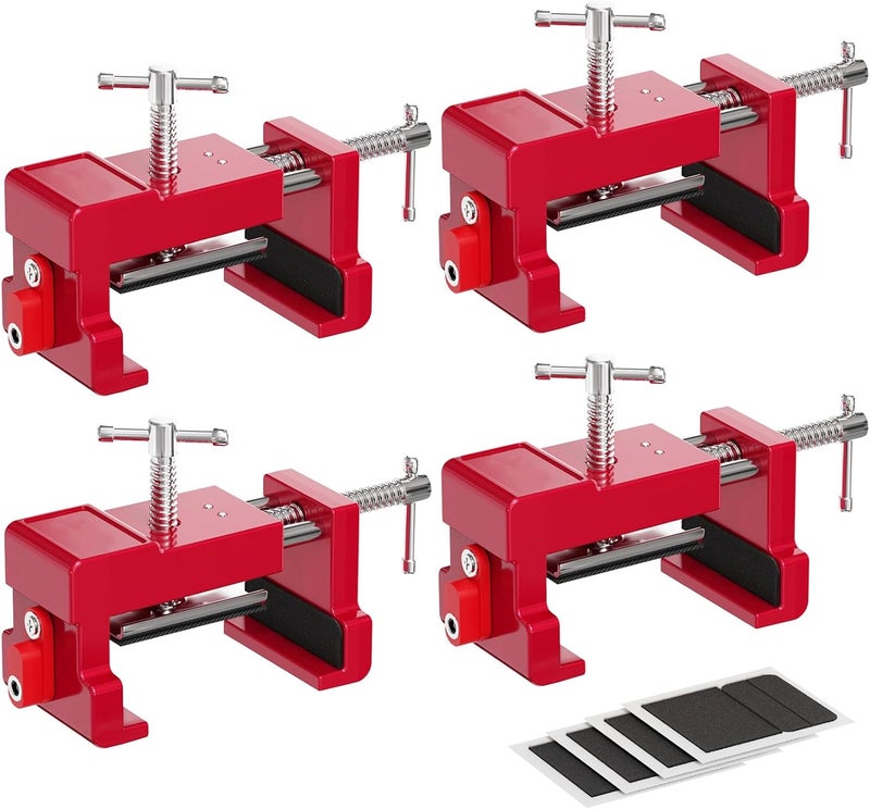 Sebupar Cabinet Clamps, Cabinet Installation Cabinetry Clamps Face Frame Clamps Tools with Two Side Screws and Alignment Plate, 4 Pack, Red - Image 1